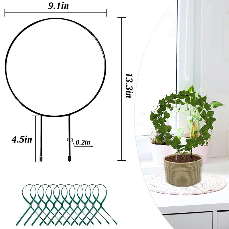 Treliça preta da planta do metal para plantas de escalada do ferro anel treliça planta e linha de apoio do pólo do rattan