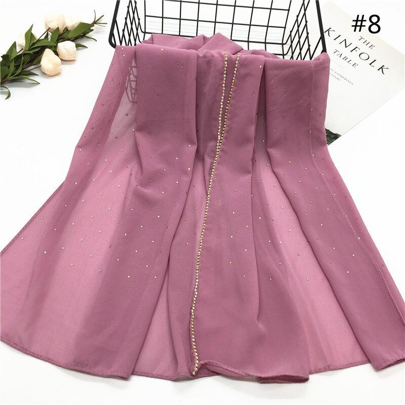 70*180cm Chiffon hijab schal mit perlen femme musulman lange tücher islamischen kopftuch kleidung muslimischen stickerei hijabs: 8