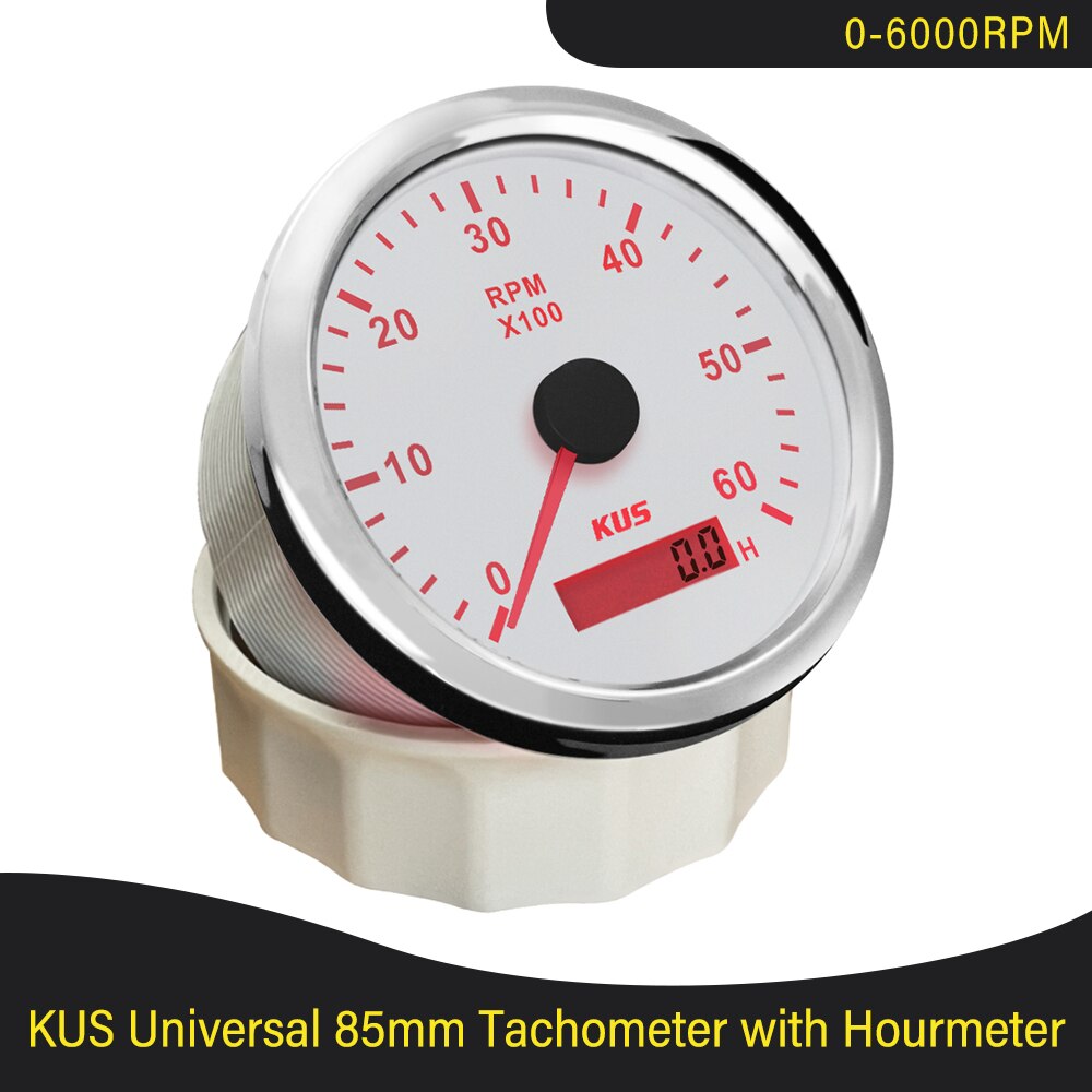 KUS 85mm Tachometer 0-3000/4000/6000/8000RPM 9-32V mit LCD digitale Betriebsstundenzähler Auto Lkw Stiefel Tacho Manometer verrotten/Gelb Hintergrundbeleuchtung