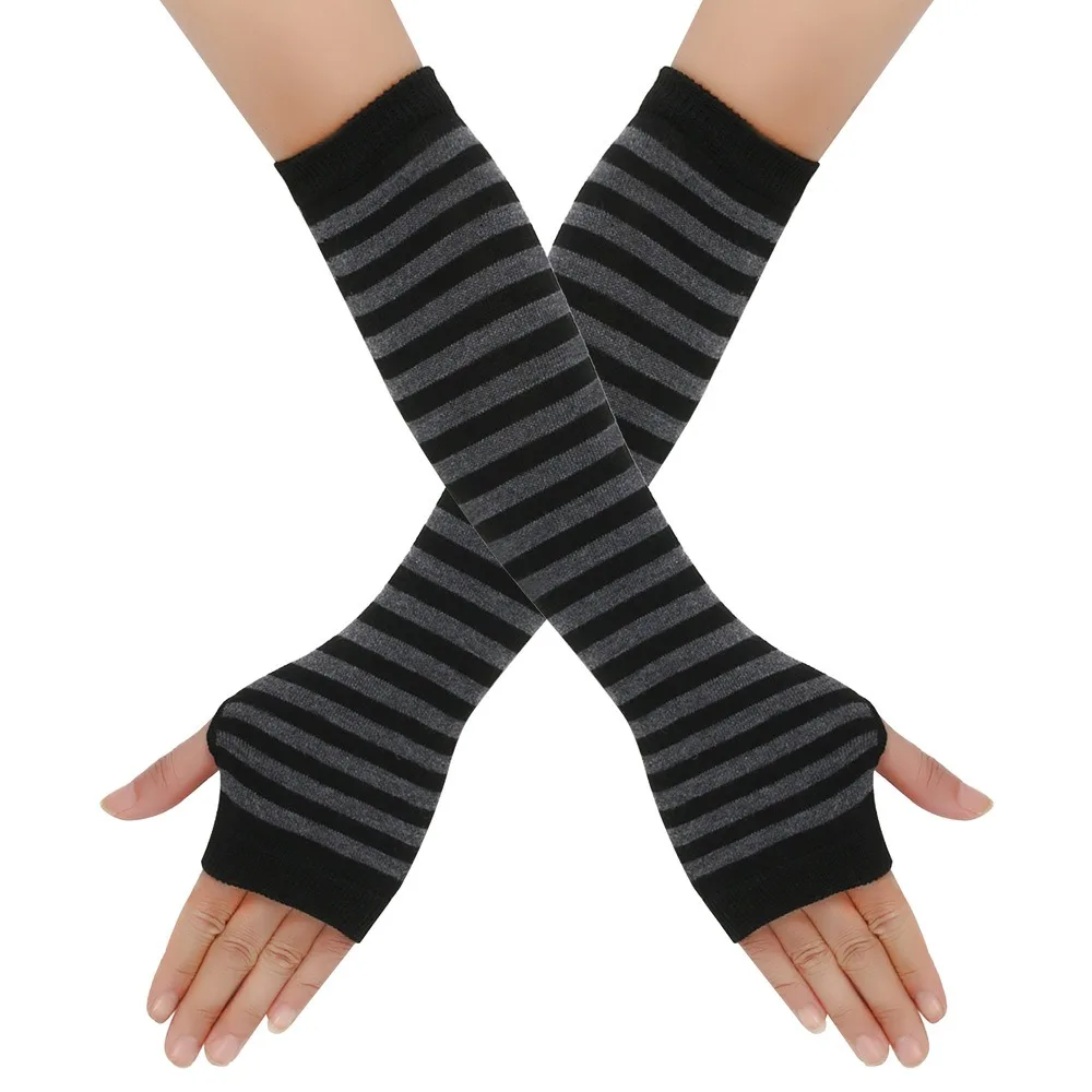 Frauen Emo Handschuhe Arm Hülse Wärmer Gestrickte Lange Fingerlose Handschuhe Fäustlinge Weihnachten Acces Gestreifte Ellenbogen Handschuhe: Rot