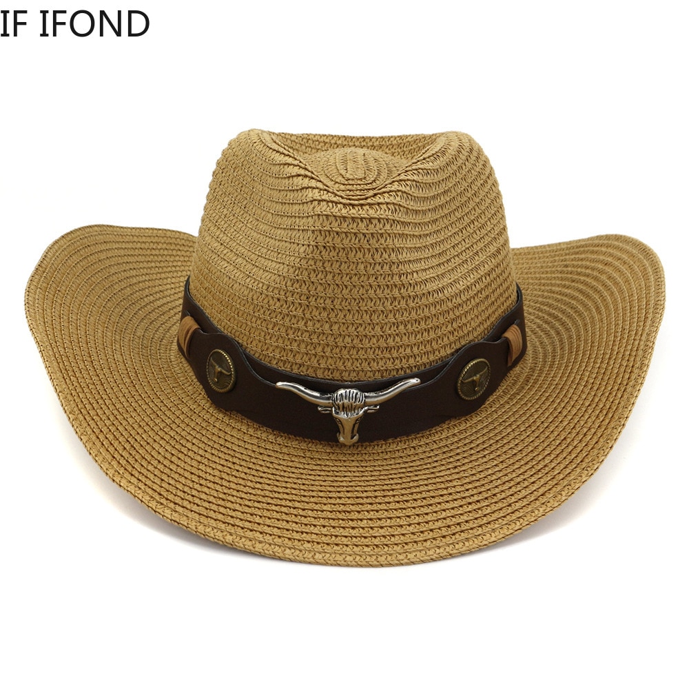 Sombrero de vaquero tejido Vintage para hombre y mujer, sombrero de paja clásico para exteriores, para la playa, Panamá