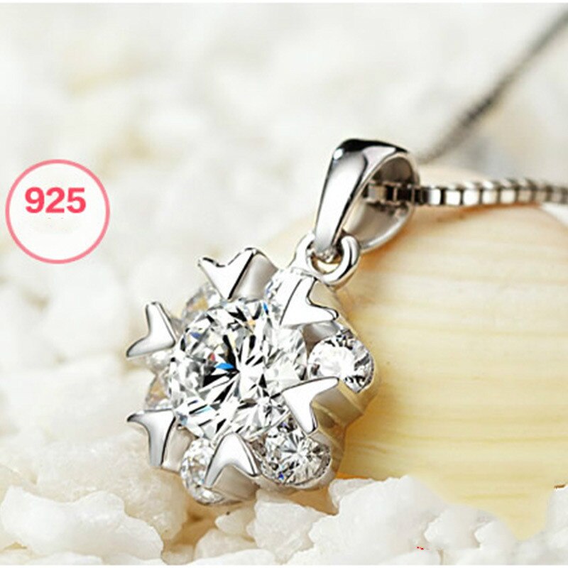 Mode Eeuwige Liefde Zirkoon Hanger Sleutelbeen Vrouwelijke Koreaanse Sneeuwvlok Ketting 925 Zilveren Sieraden Sneeuw Dans Hanger Vrouwelijke A74