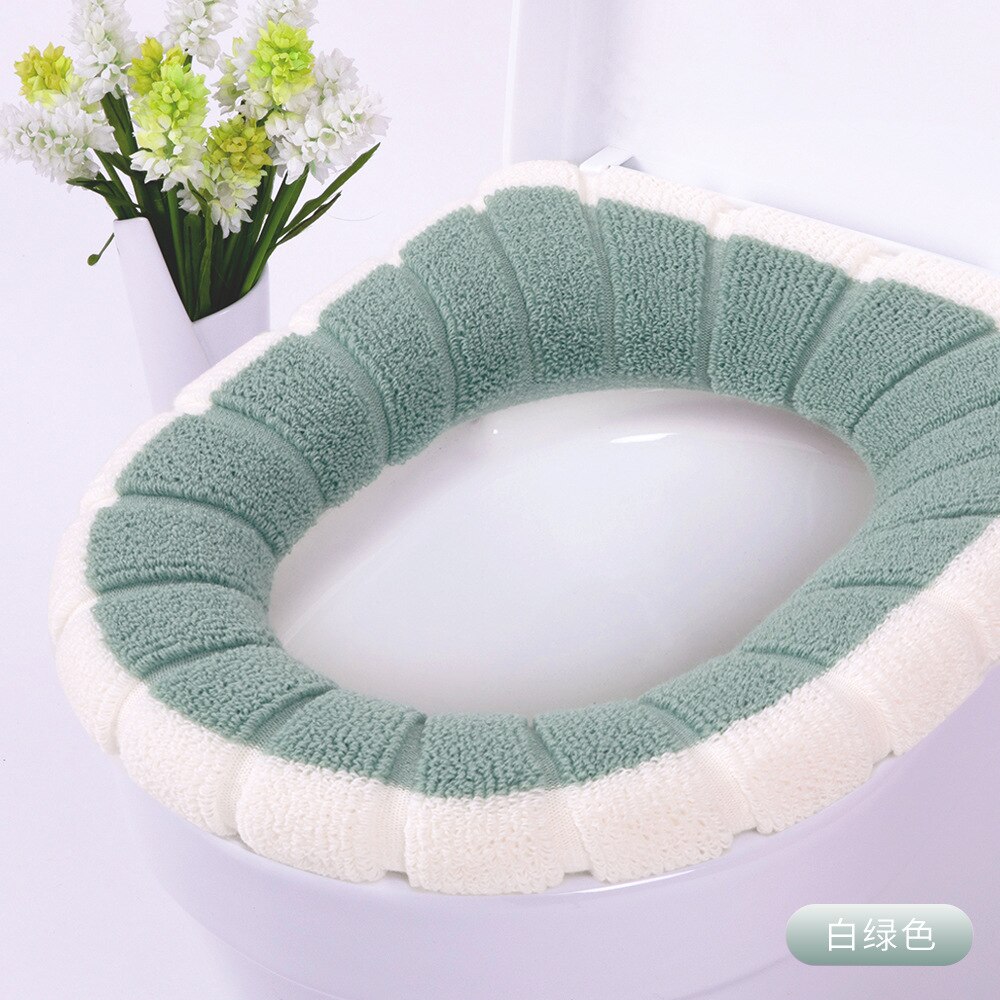 1Pcs Keep Warm Pumpkin Pattern Closestool Mat Double Color Bathroom Accessories Knitting O-shape Home Decor Toilet Seat Cover: Green White