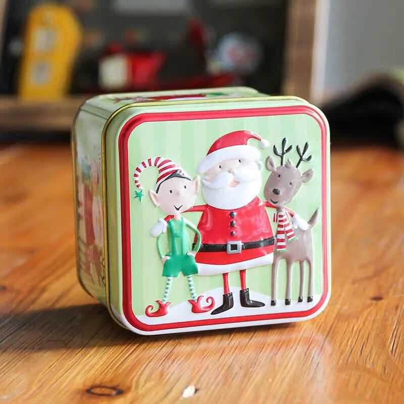 Christmas Tin Box Package Wedding Party Candy Baking Cookies Biscuit Case Container Christmas Decoration for Home: D
