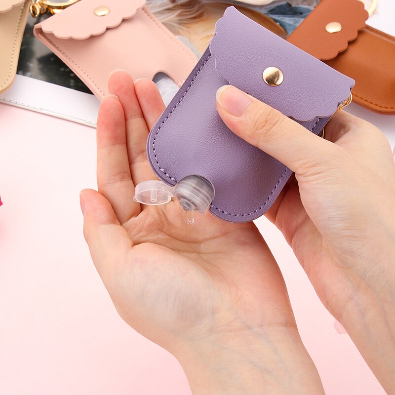 60Ml Handdesinfecterend Leather Case Met Fles Sleutelhanger Draagbare Reizen Hervulbare Flessen Outdoor Ontsmettingsmiddel Fles Cover