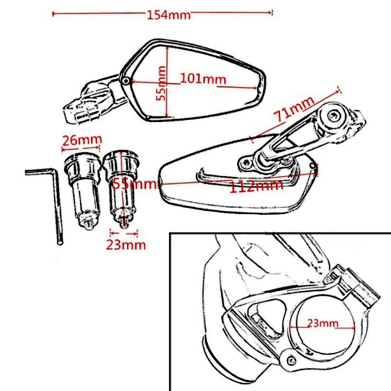Rétroviseur latéral du guidon pour motos, 7/8 ", 22mm, pour Kawasaki Z125 pro, Z650, Z750, Z800, Z900, Z1000, ER6N, ER6, miroir latéral du guidon