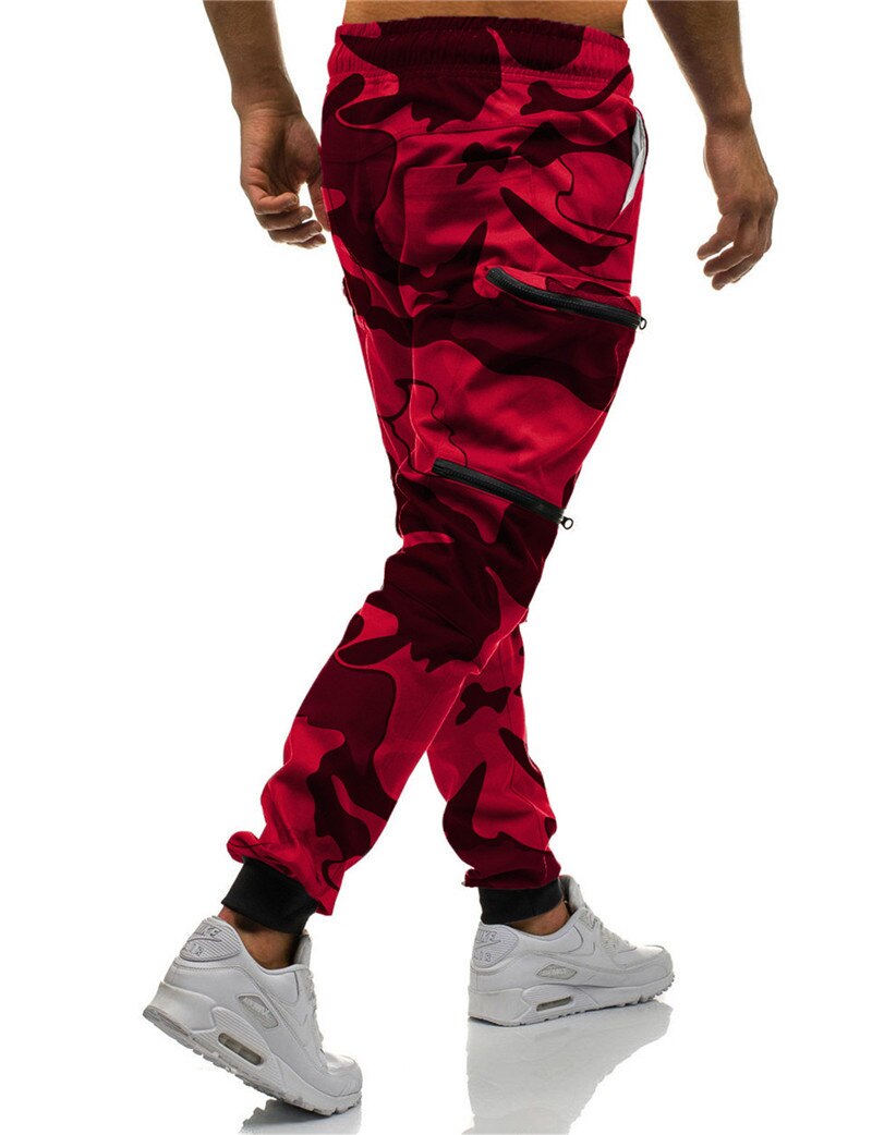 rouge Camouflage multi-poches Cargo pantalon hommes Joggers coton Harem pantalon Hip Hop pantalon Streetwear XXL