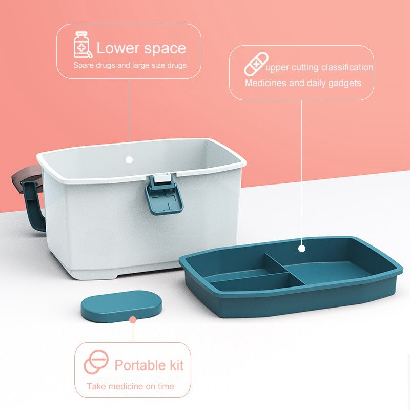 Storage Box First Aid Box Organizer Double-Layer Multi-Functional Portable Medicine Cabinet Family Emergency Box