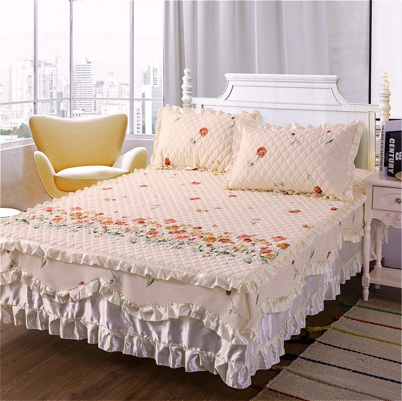 Luksus pastoral sengetæppe europæisk stil sengetæppe polyester bomuld seng nederdele blomster farverige sengeforinger 150 x 200cm queen size