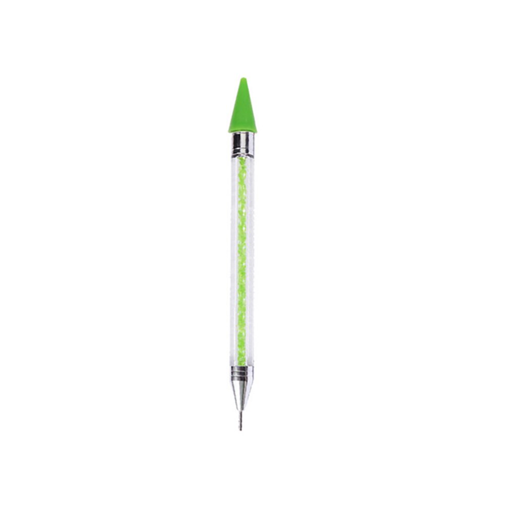 Double Head Nail Pen Kristal Kralen Handvat Strass Oorbellen Pick Krijt Manicure Nail Tool Diamant Schilderij Accessoires: green