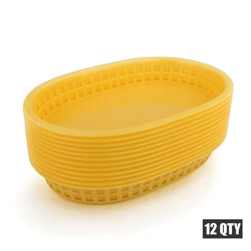 6 stk serveringsfat plast hurtigmatbrett stor bbq delikatessekurv sett burger tallerken brød serveringsbrett: 12 stk gul
