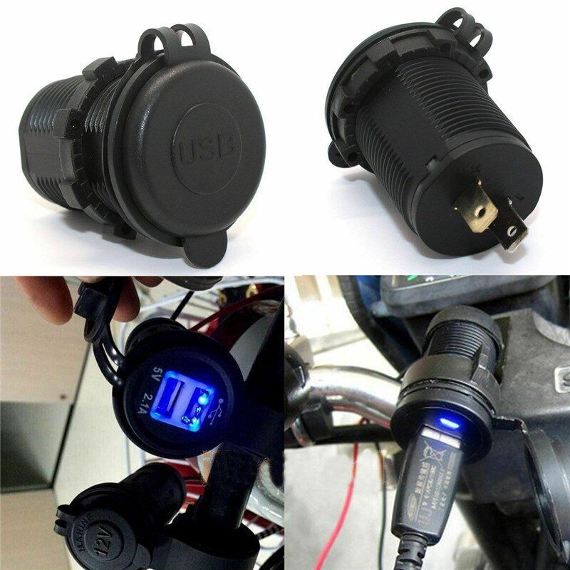 Autolader Led Light Dual Usb Oplader Stopcontact Universele Autolader Voor Motorfiets Truck Atv Boot Auto Power Adapter