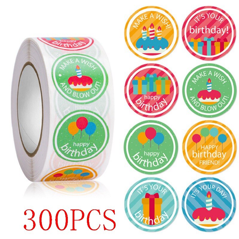 50-500pcs 1inch round happy Birthday sticker balloon Hobby labels Craft supplies stickers party favors for kids birthday: HY2022-92-300pcs