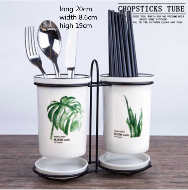 Kitchen Chopstick Basket Ceramic Chopstick Holder Drain Kitchen Household Knife and Fork Storage Box Bucket Flat Chopstick Cage: B-1SET