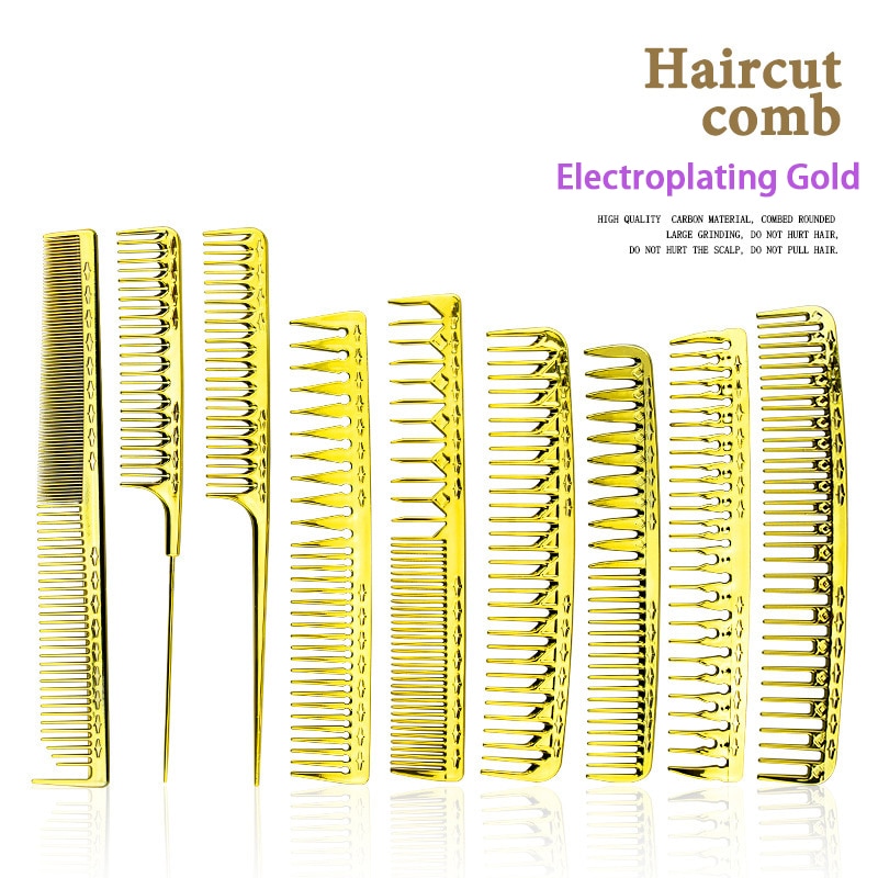 Peine de corte de pelo dorado galvanizado para barbería, peine para cortar Cabello, aceite, para salón, estilo de peluquería, Alta Temperatura