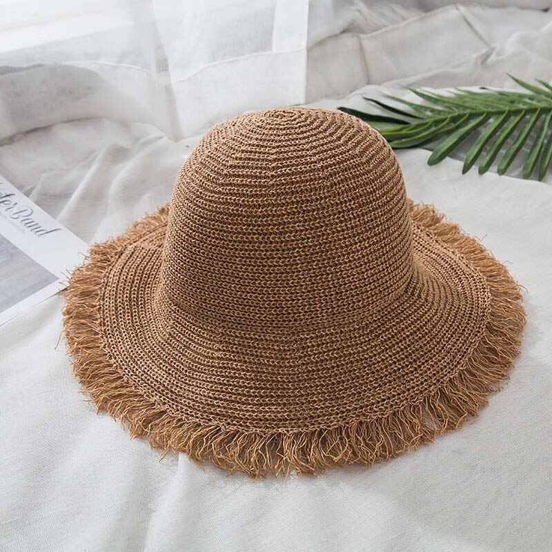 Sombreros Boater de verano para mujeres, sombrero de paja para mujeres y niñas, sombrero de playa de encaje Panma, sombrero flexible plegable de viaje para mujeres: khaki