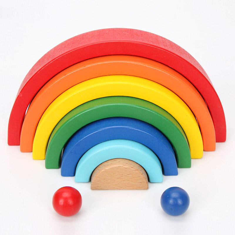 15 teile/satz Kinder Holz Regenbogen Blöcke Regenbogen Holz Kugeln Puppen für Kinder Montessori Pädagogisches Spielzeug: 8
