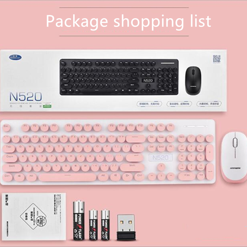 iMice N52 wireless punk mechanical feel 104 key office business girl cute keyboard + mouse for tablet computer with USB receiver