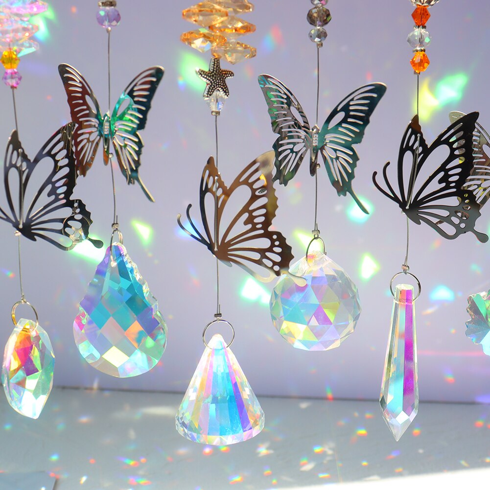 Crystal Windchimes Sun Catcher Crystal Prism Pendant Rainbow Maker Butterfly Car Hanging Pendant Window Curtain Wind Chime