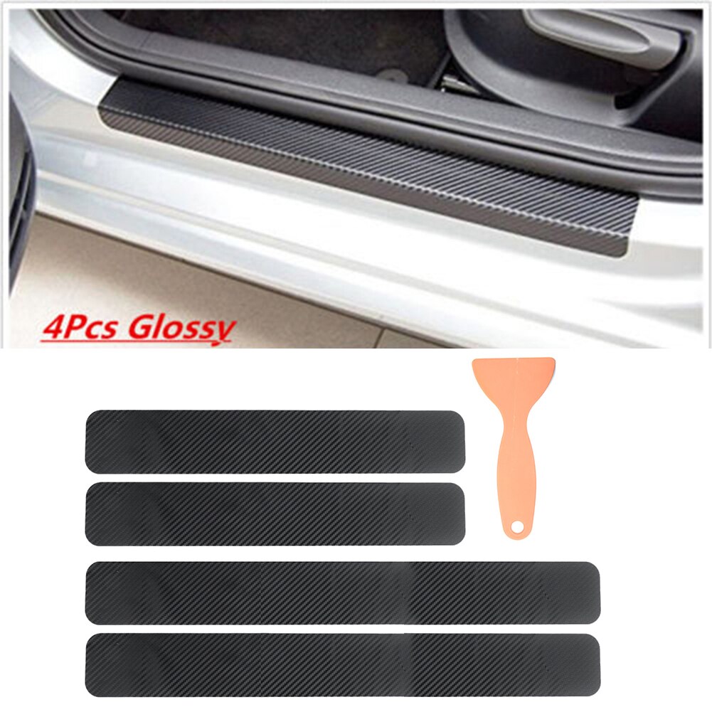 4 stk sæt bildørbeskytter klistermærker 3d carbonfiber stil slidplade tærskel panel beskyttelse holdbar nem praktisk udskiftning