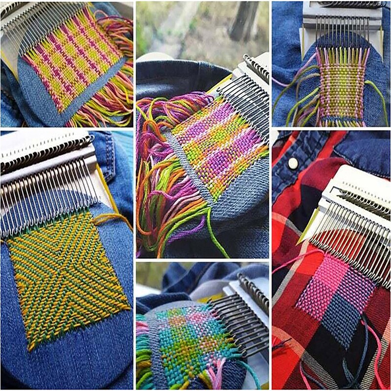 Mini Weaving Loom Convenient Textile Darning Machine Wooden DIY Knitting Tool for Mending Clothes Quickly Easily