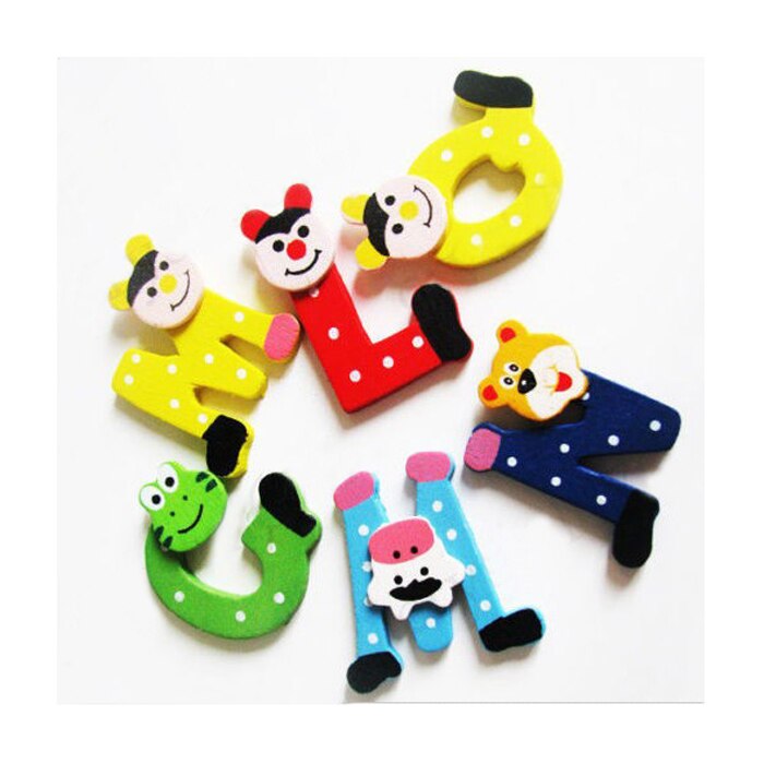 26pcs Wooden Cartoon Alphabet Magnets Model Toys Child Baby Early Educational Toys Learning English Props Se6