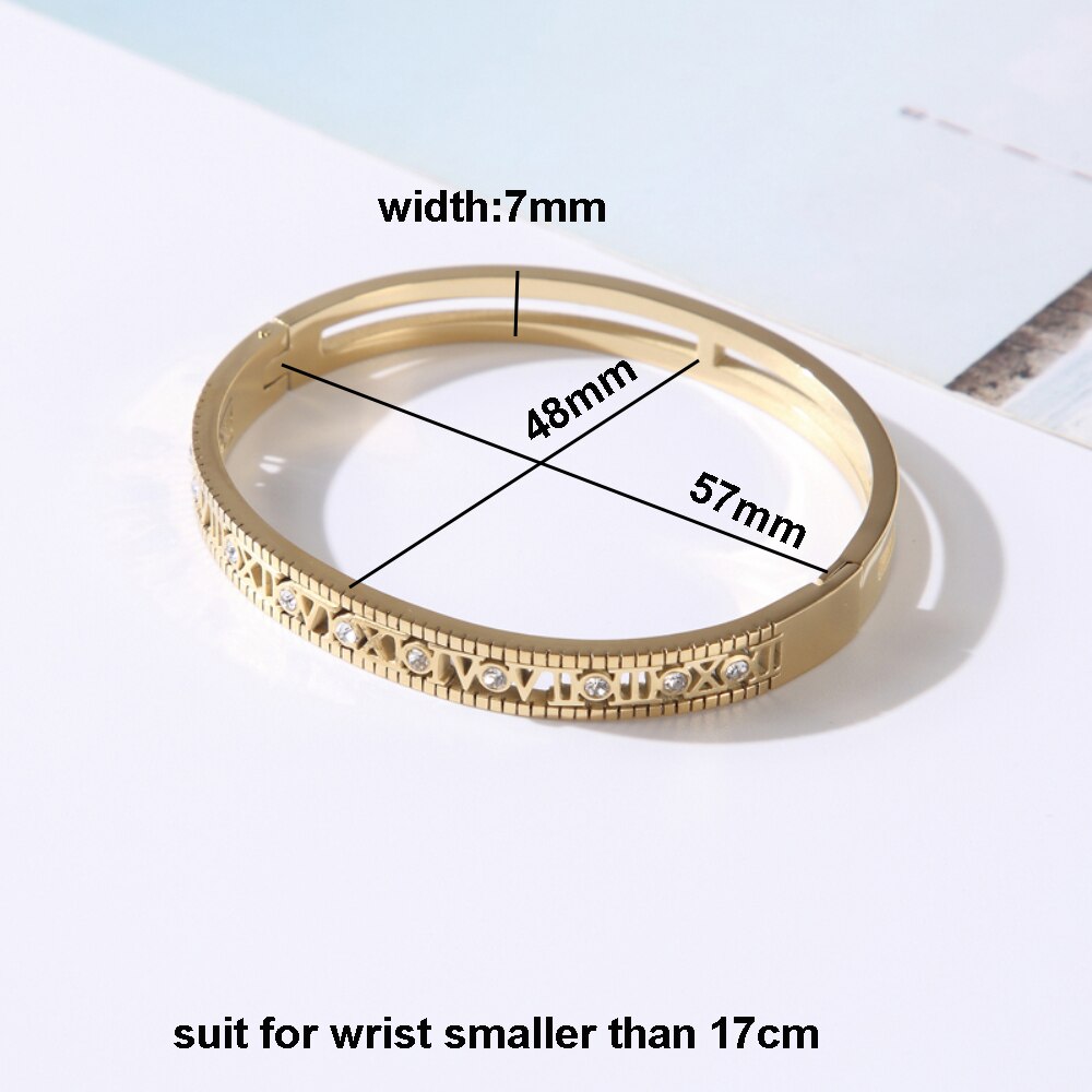 Luxury Hollow Roman Numerals Letter Stainless Steel Bangles For Women CZ Crystal Rinestone Women&#39;s Bracelet Jewelry Girl