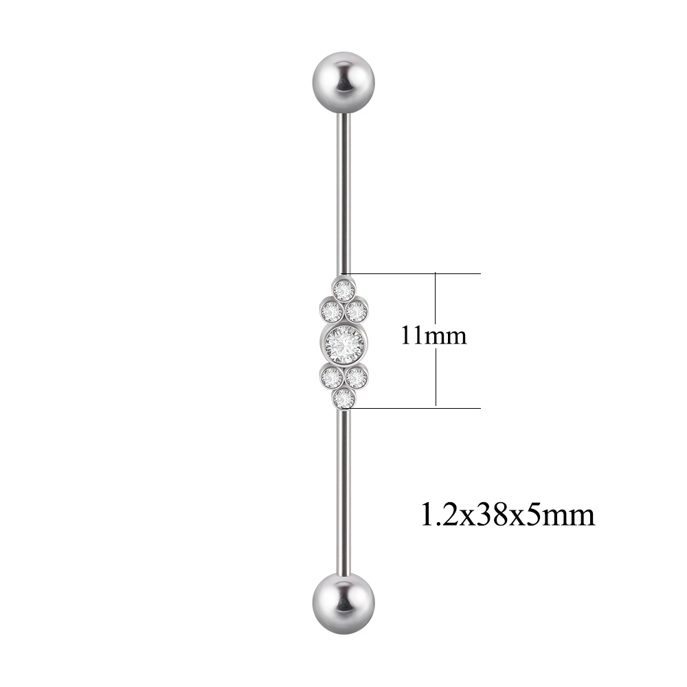 1 pieza de barra Industrial de acero inoxidable, puente largo, Micro inserción, pendiente de circón, joyería transversal para Piercing en la oreja para mujer, 16G: Zinc negro plateado