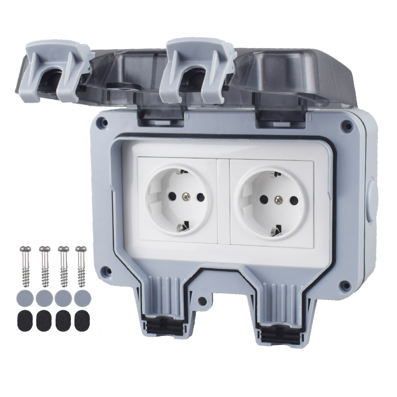 Enchufe IP66 de 220v, enchufe exterior impermeable de Corea, enchufes eléctricos e interruptor de pared, adaptador europeo múltiple de la UE, alimentación para el baño