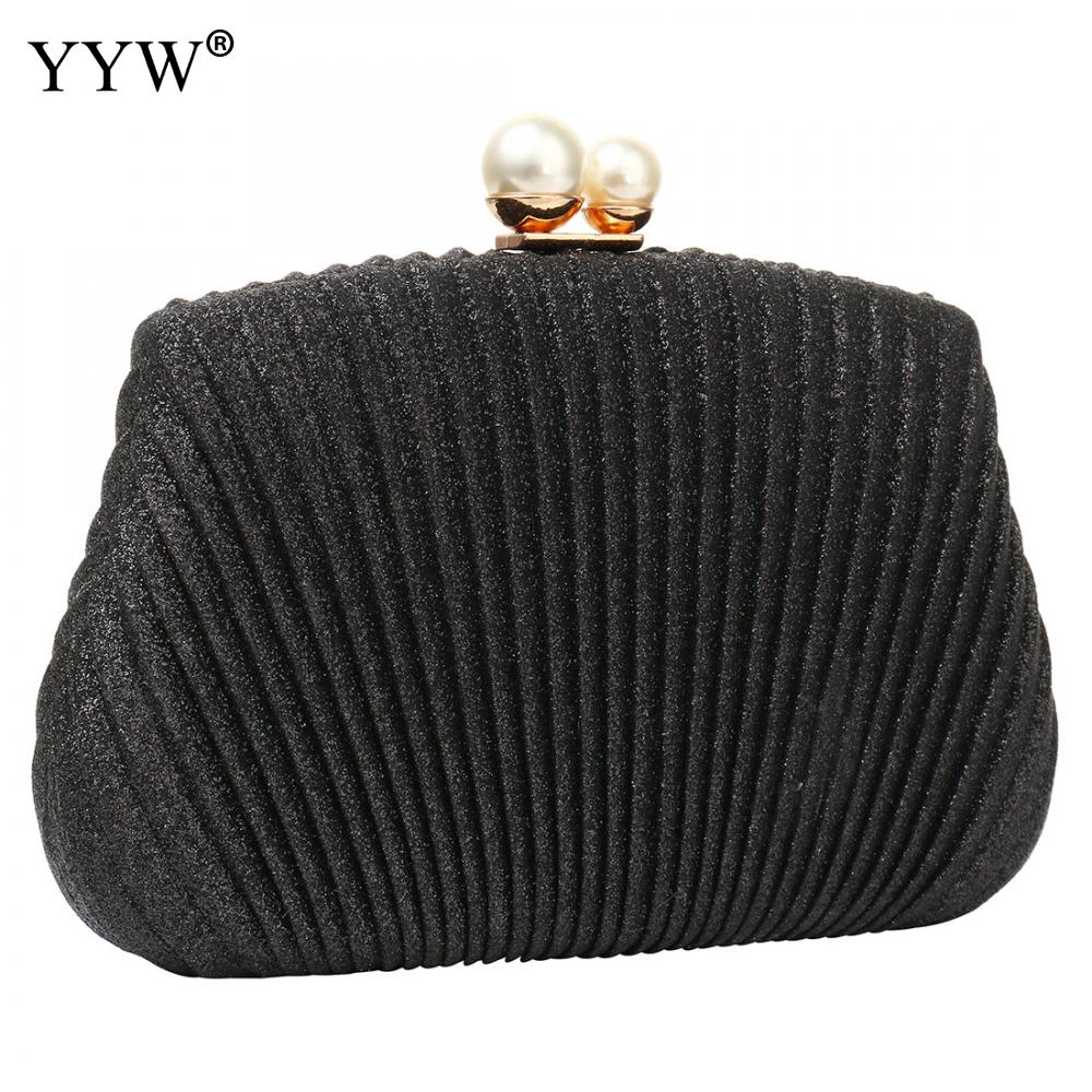 Abendtasche für damen, einfarbig schwarz, gold-silberfarben, mit perlenschnalle, geeignet für hochzeiten oder partys: Schwarz