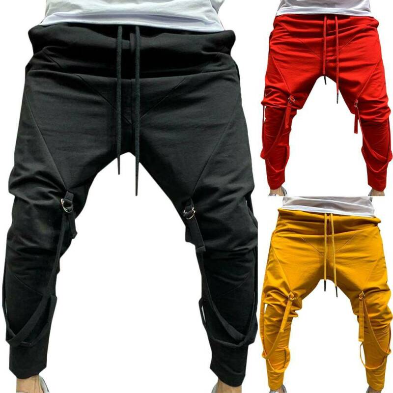 Men Pants Jogger Lace Up Sports Trousers Casual Slim Harem Pants Gym Sportswear Loungewear Mens Sweat Pants