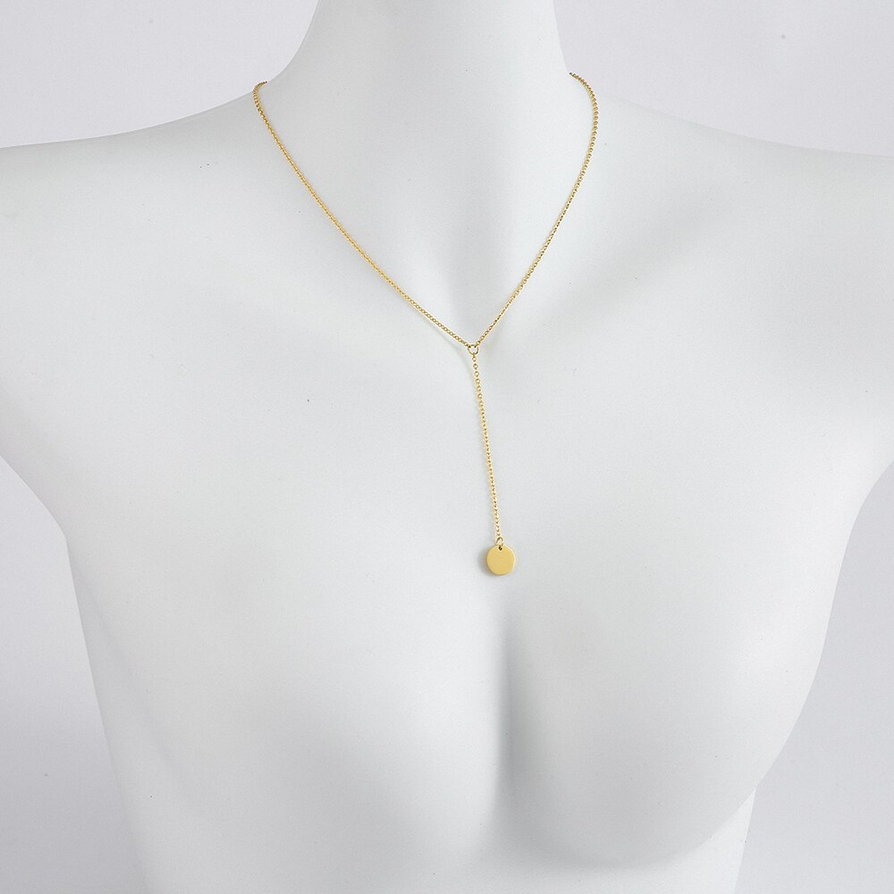 Schlichte edelstahlkette mit 1cm kreisförmigen anhängern, zarte y-halskette als #39