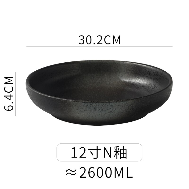Plato de cerámica redondo negro mate, Platos poco profundos de alta gama para restaurante, plato occidental para carne, cocina, fruta, ensalada, Sushi, vajilla: a-1pcs12inch
