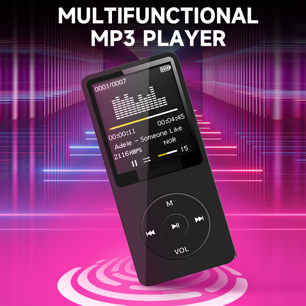 Reproductor MP3 portátil con pantalla TFT de 1,8 pulgadas, micrófono incorporado, batería de litio, compatible con tarjeta TF, Radio FM, grabación de voz, reproductor MP3