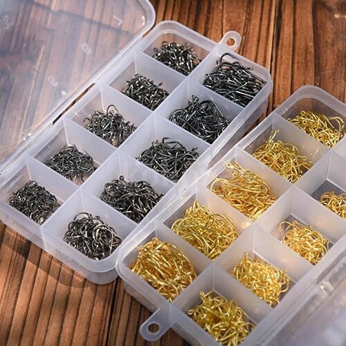 500 Pcs 10 Sizes Assorted Sharpened Carbon Steel Fishing Hooks with Tackle Box Fly Fishing Jip Barbed Carp Hooks Sea Tackle