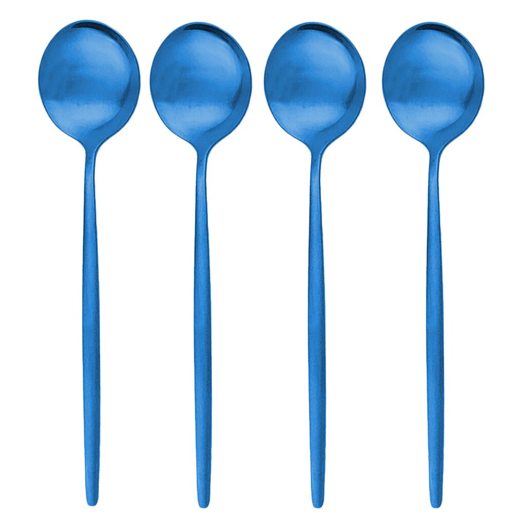 4 kpl/setti musta mattapintainen ruokalusikka aterimet 304 ruostumattomasta teräksestä valmistettua ruokailuvälinettä lusikka aterimet 7 väristä ruokailuvälinettä keittiön aterimet: 4 kpl sinistä