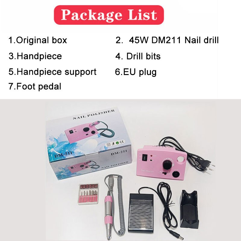 Elektrische Nail Boor Machine 35000 Rpm Manicure Machine Elektrische Nagelvijl Nail Art Gereedschap Set Voor Nagel Boren Gel remover: DM211-pink