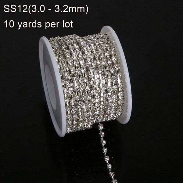 10 yard Transparent Rhinestone For Cloth Applique Chain Bridal Wedding Dress Costume Trim DIY Sewing Accessories Clothes: SS12 silver
