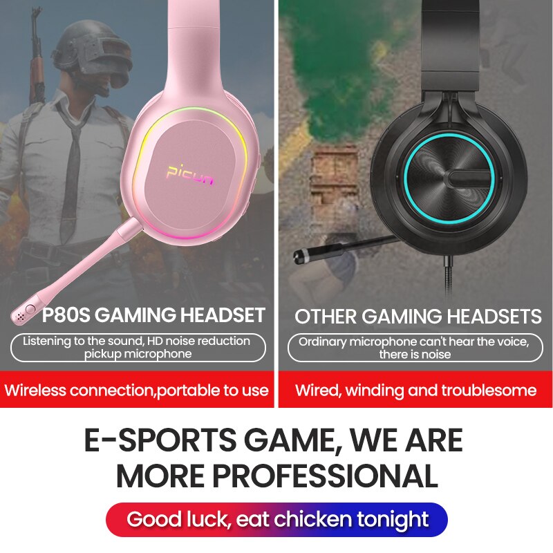 Picun P80X Draadloze Hoofdtelefoon Latency-Gratis Bluetooth Gaming Headset, Noise-Canceling Dual Motion Hoofdtelefoon Met Microfoon