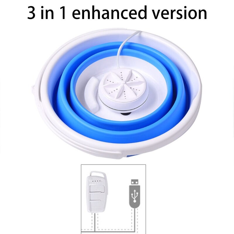 Sammenleggbar mini vaskemaskin roterende ultralyd turbiner vaskemaskin usb lading