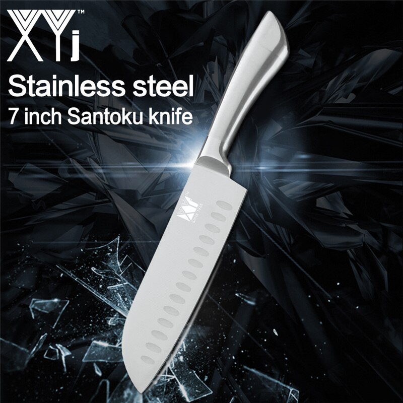 XYj Rvs Koken Mes Hoge Carbon Blade Rvs Handvat Chef Brood Snijden Santoku Utility Paring Messen: D.7 santoku knife