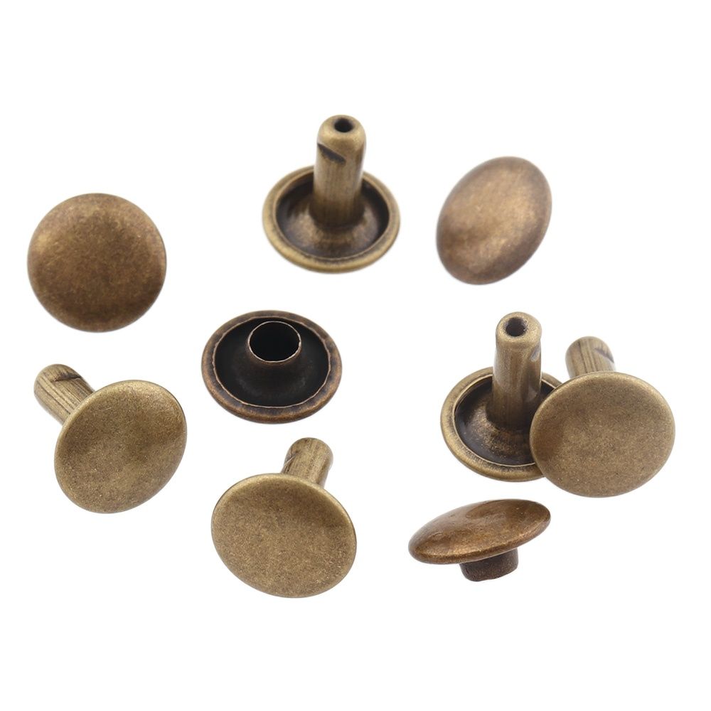 Juego de 100 remaches redondos de Bronce Antiguo, de doble cara, con punta de remache de Metal de 9mm para zapatos de artesanía de cuero, remaches de bolsa, cinturón de ropa