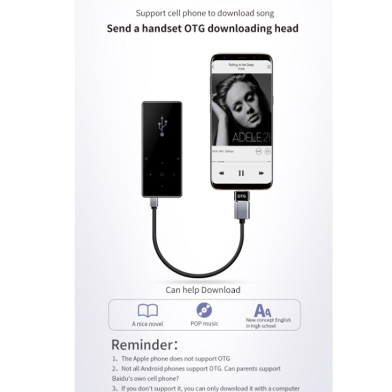 MP3 Player Built-in Speaker Bluetooth Player 8G with FM Radio/E-Book Portable Slim Lossless Sound Music Walkman