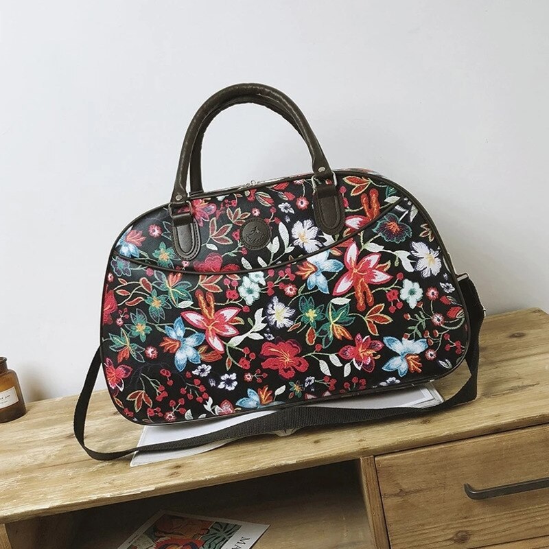 Leder Frauen Reisetaschen Handtaschen Neue Tragbare Hand Fitness Blumen- Seesack Wasserdichte Wochenende Tasche Für Dame