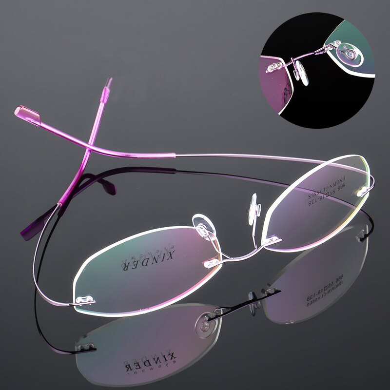 Seemfly titanium legering ramme superelastiske kantløse kvinder metal ultralette briller ramme unisex briller – Grandado