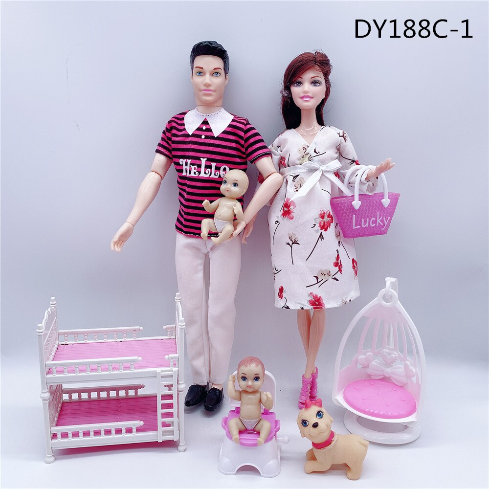 Fashionable 11.5”/30CM male doll + pregnant woman doll dress/small stroller/baby bed/children and girls toys accessories: Silver