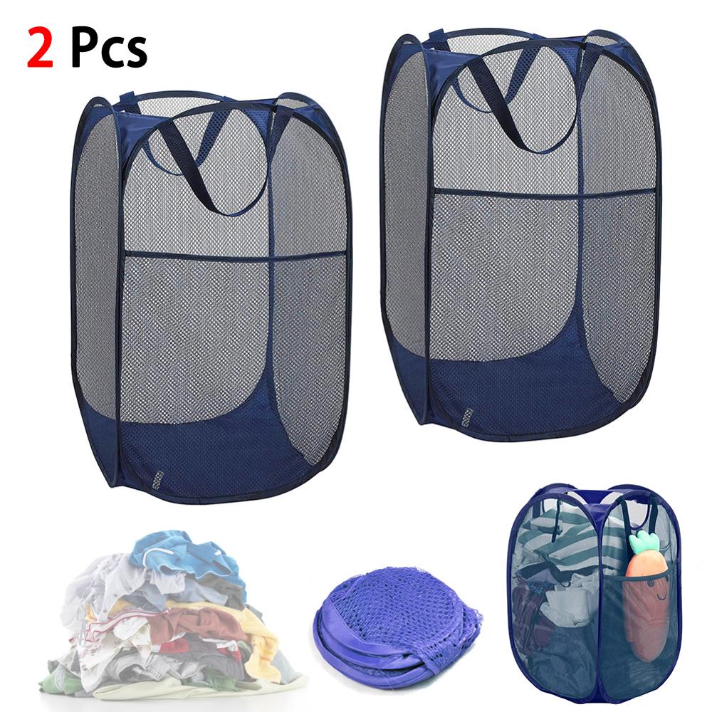 2 Stuks Opvouwbare Mesh Wasmand Vierkante Opvouwbare Wasmand Vierkante Wasmand Classificatie Wasmand: Blauw