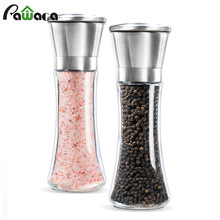 Premium Roestvrij Staal Zout en Peper Molen Shakers Glas Body Spice Zout En Pepermolen met Verstelbare Keramische Rotor