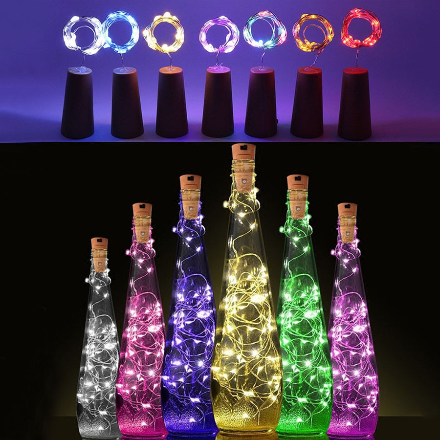 Batteridriven krans vinflaska lampor med kork 2m 20 led silvertråd färgglada fairy lights sträng för fest bröllop dekoration