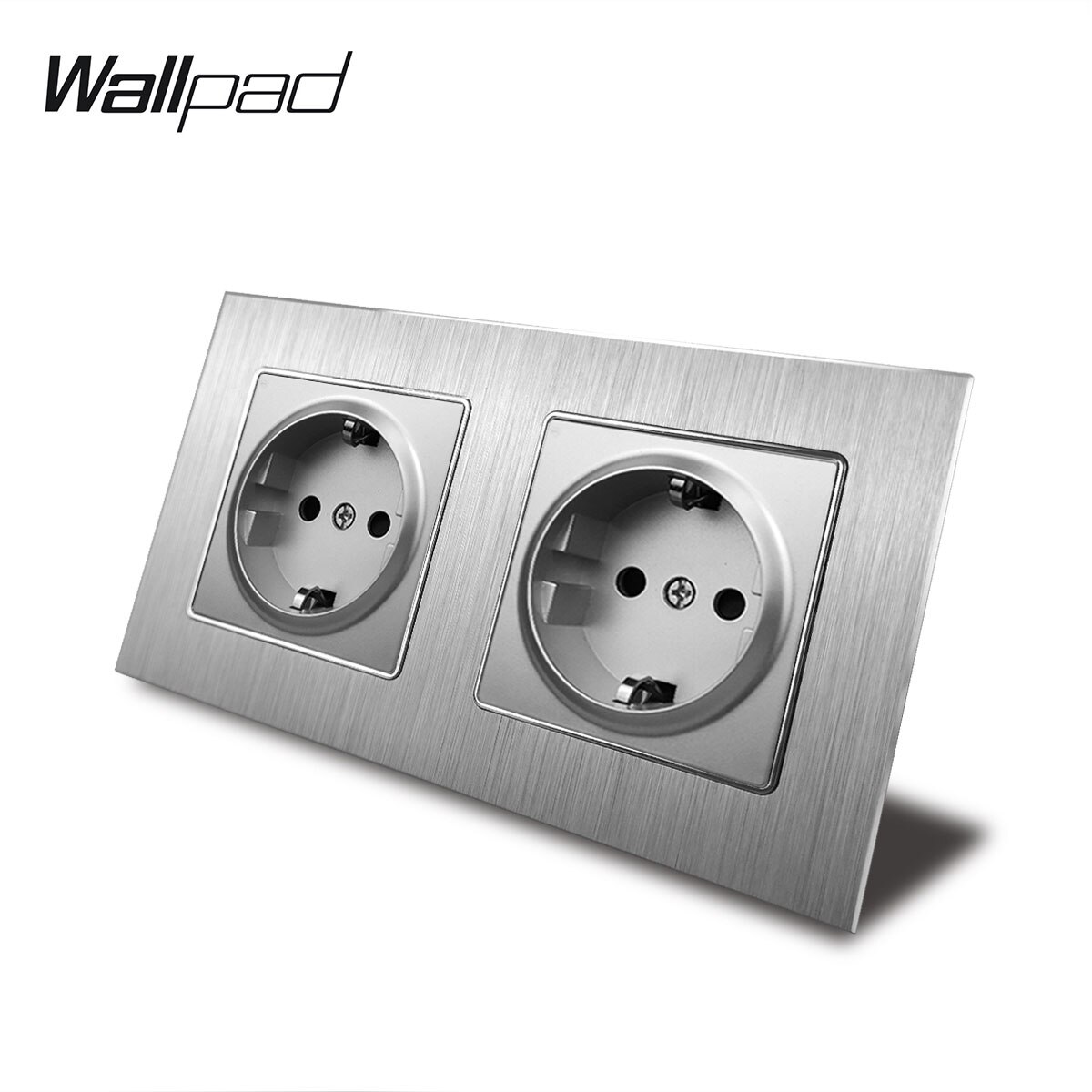 Silver Double EU Socket for EU Box Wallpad 156*86mm 110V-240V Satin Metal Panel Wall 16A Power Electrical Sockets: 2 EU Socket